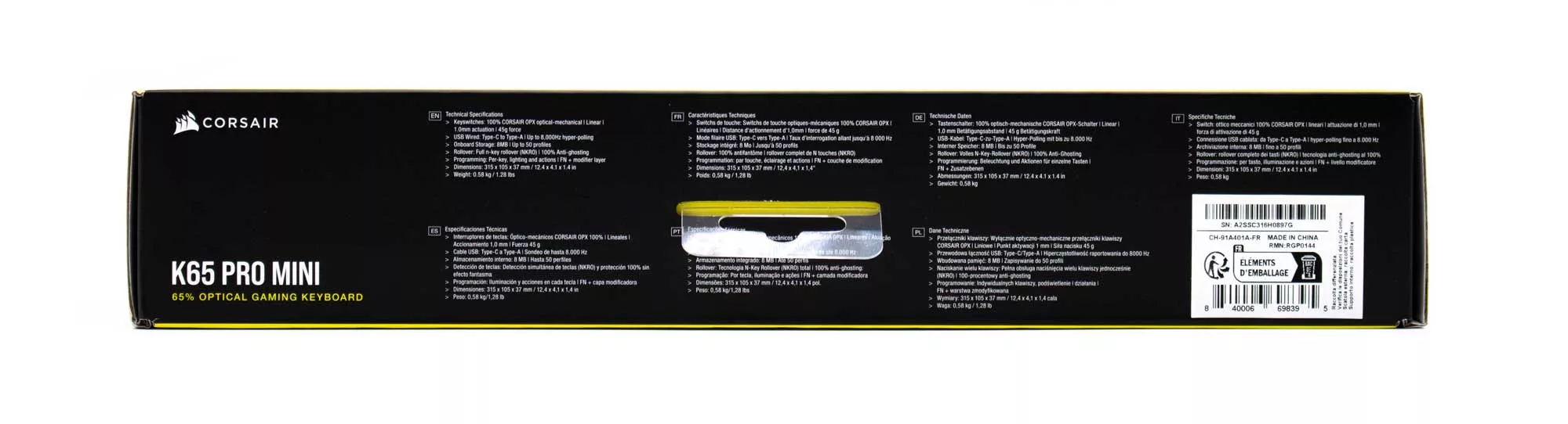 CORSAIR K65 Pro Mini emballage grand côté 2
