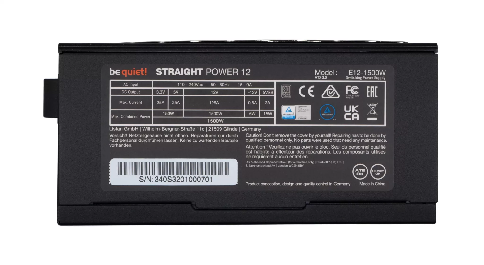 be quiet! Straight Power 12 1500W cote étiquette puissance