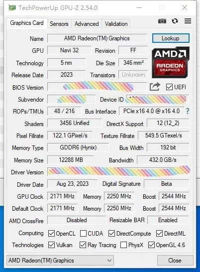 L'AMD Radeon RX 7700 XT à égalité avec la RX 6800 XT ? 2 AMD Radeon RX 7700 XT GPUz