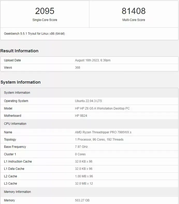 AMD Ryzen Threadripper PRO 7995WX fait son apparition 2 AMD Threadripper Pro 7995WX Geekbench