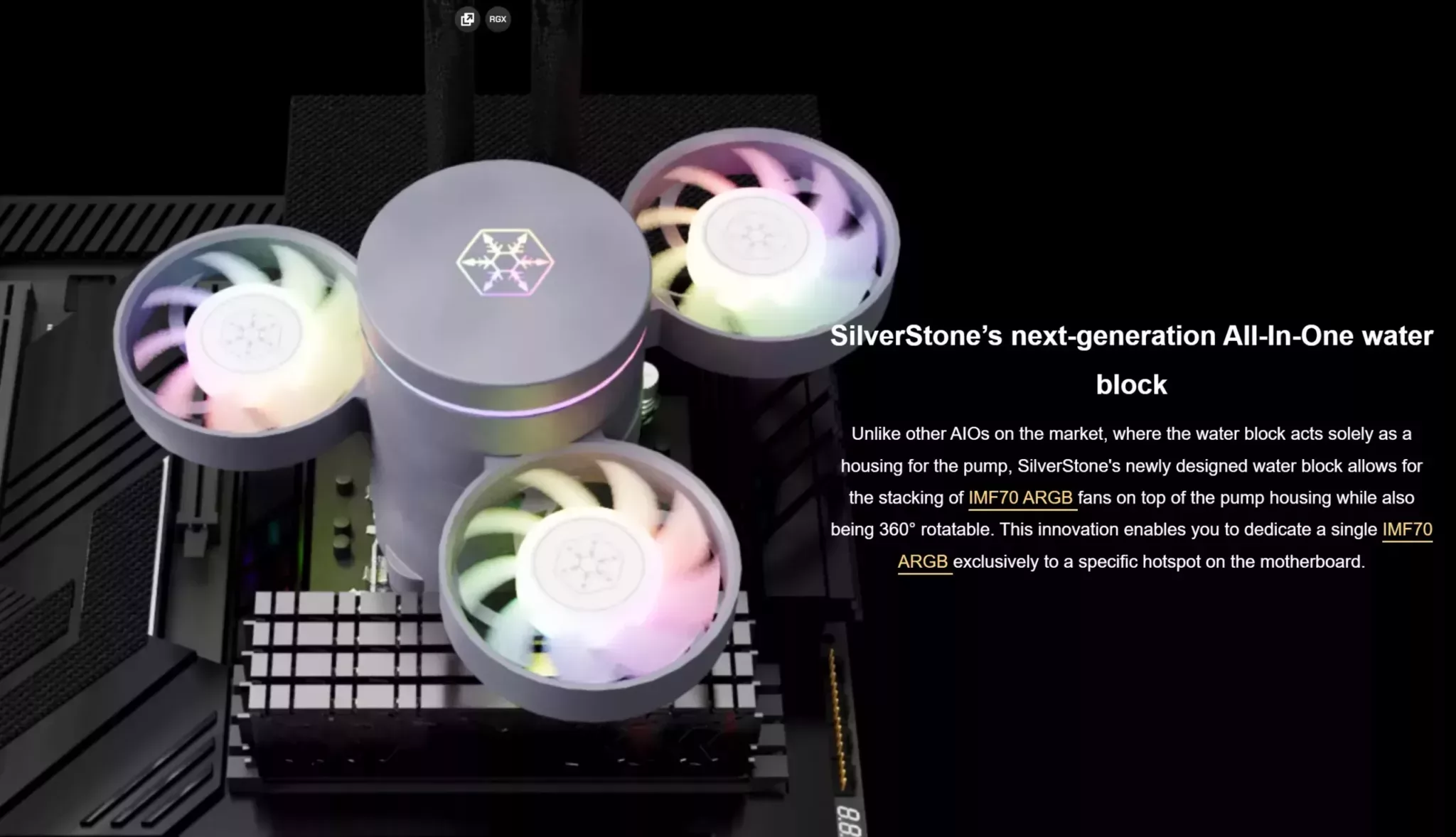 SilverStone IceMyst : un AIO avec un ventilateur supplémentaire à côté du bloc pompe 3 SilverStone IceMyst ventilateurs