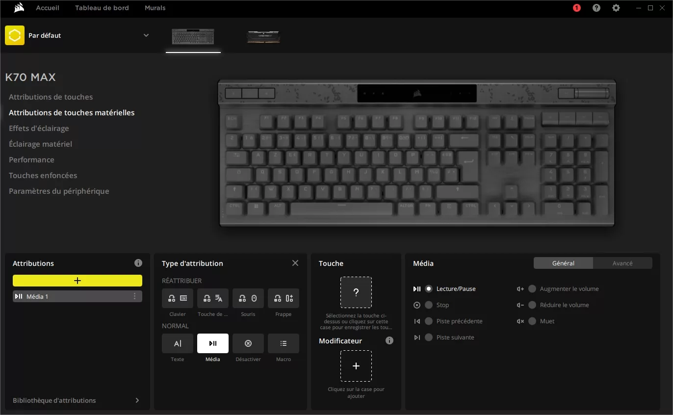k70 max icue attributions touche materielles