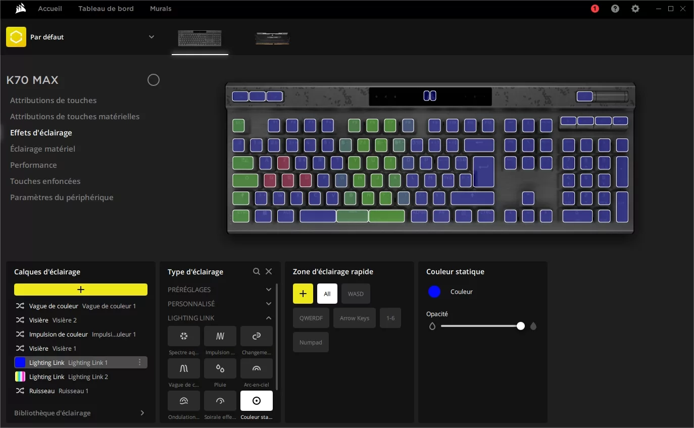 k70 max icue effets rgb icue