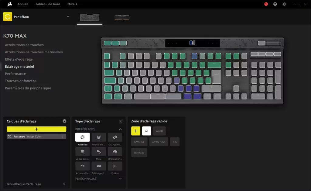 k70 max icue effets rgb materiel
