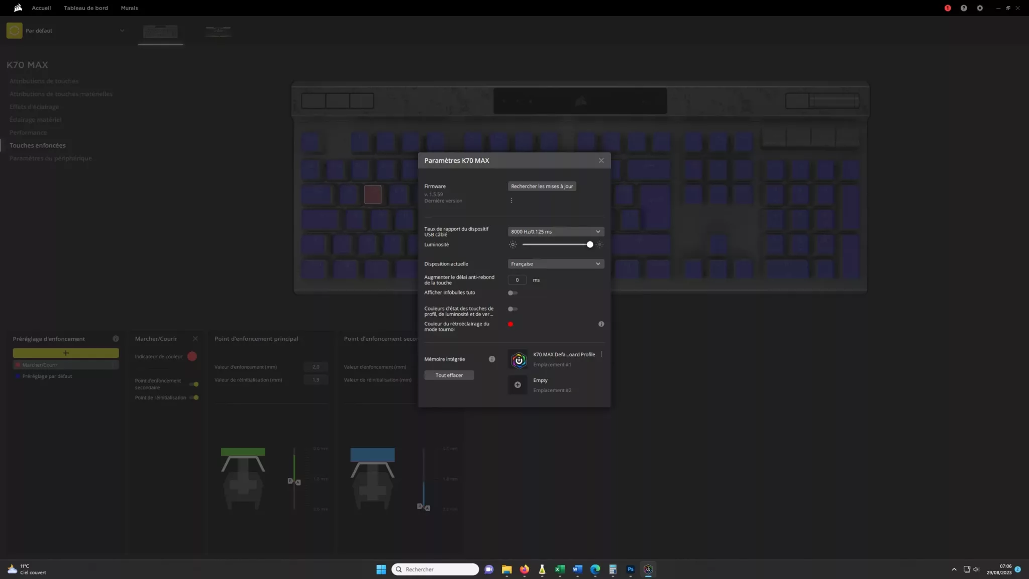 k70 max icue parametres