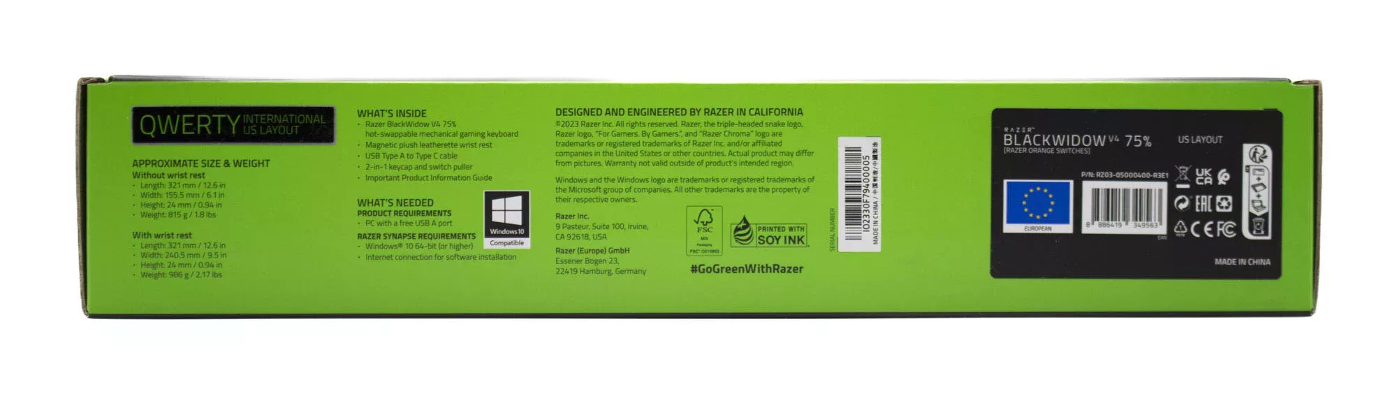 RAZER Blackwidow V4 75 emballage grand côté 1
