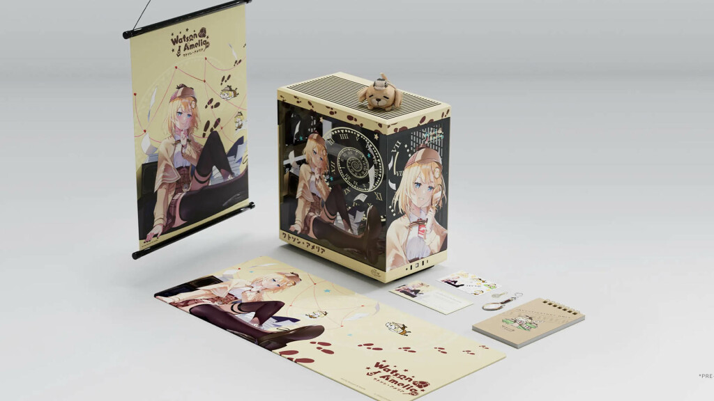 Un boîtier HYTE Y40 aux couleurs d'Amelia Watson 6 HYTE Y40 Amelia Watson goodies