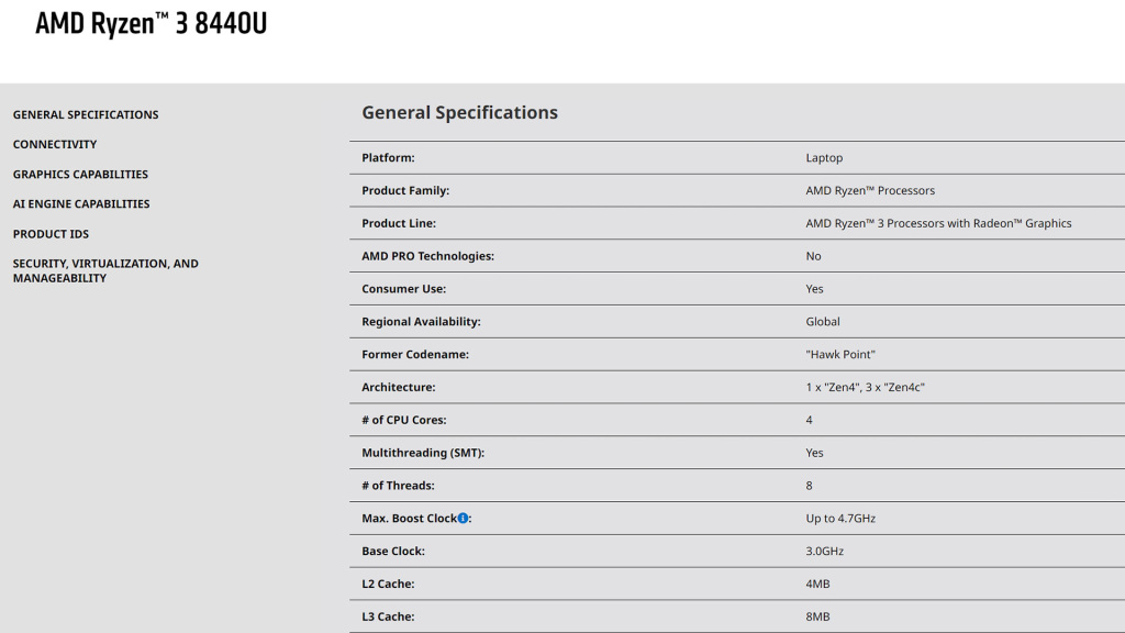 L'Architecture Mixte AMD Zen4 + Zen4c 3 AMD Ryzen 3 8440U zen4c