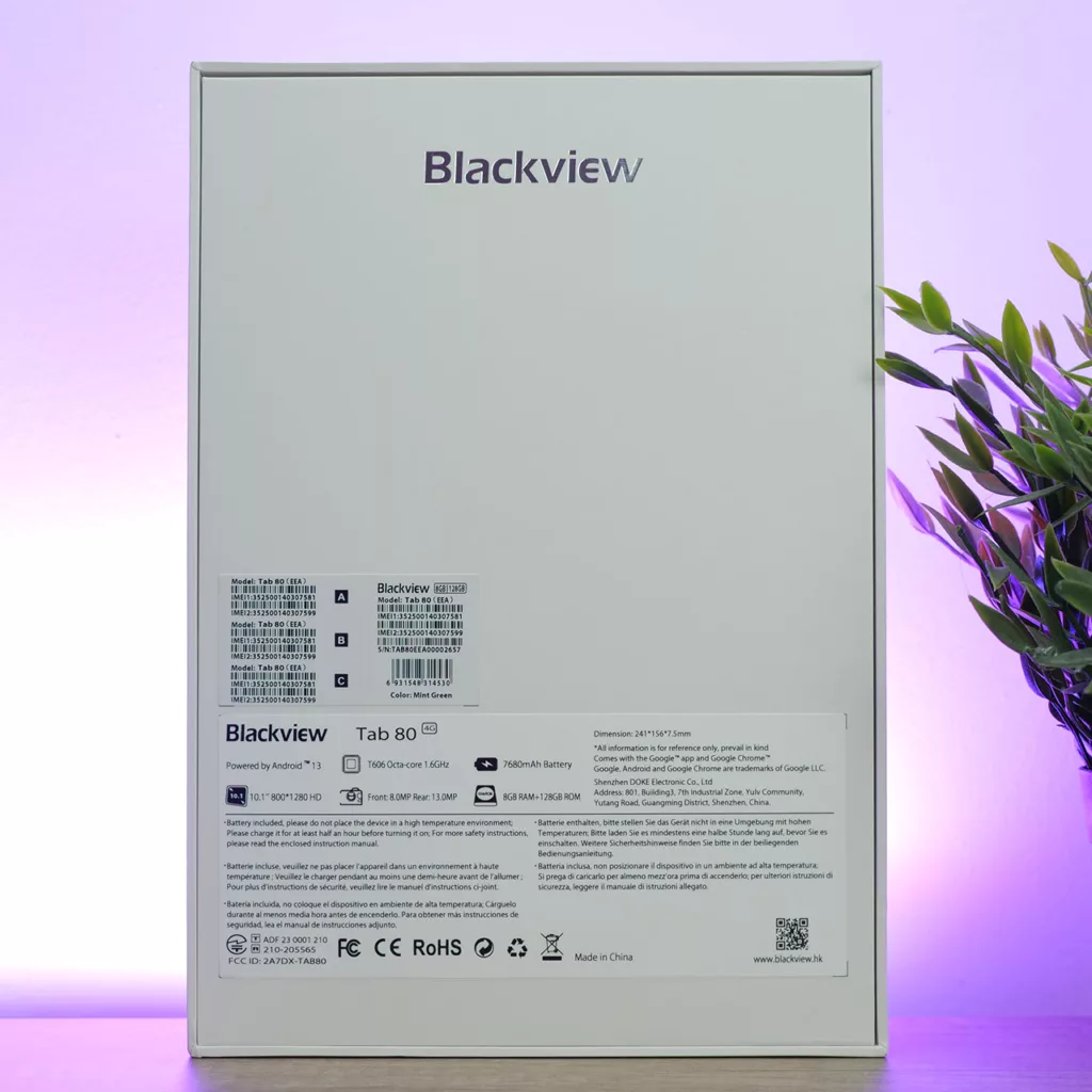 blackview tab 80 emballage dos