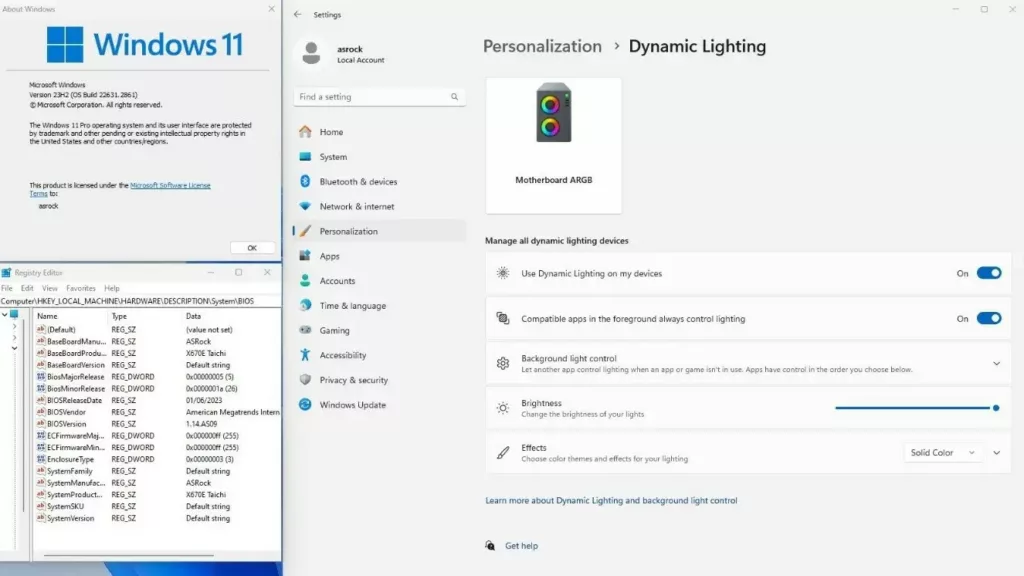 ASROCK éclairage dynamique Microsoft Windows 11