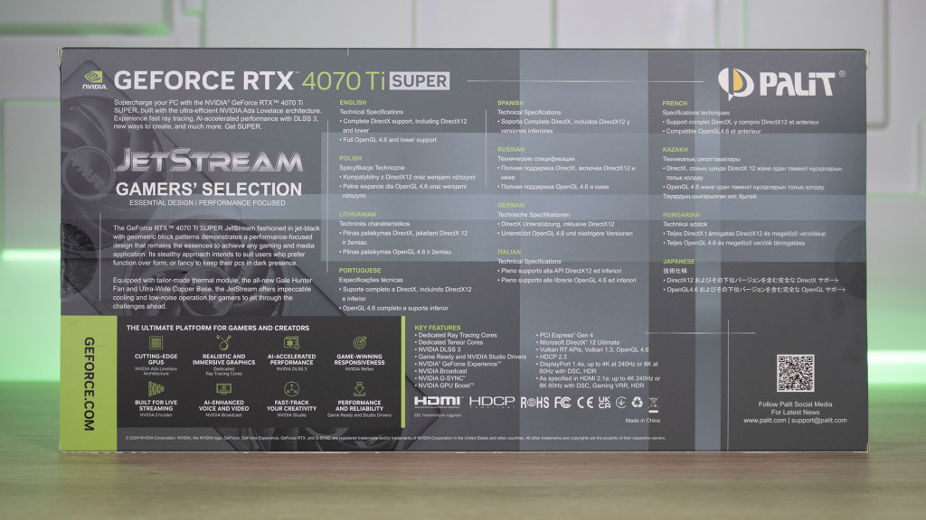 PALIT GeForce RTX 4070 Ti SUPER JetStream OC emballage dos