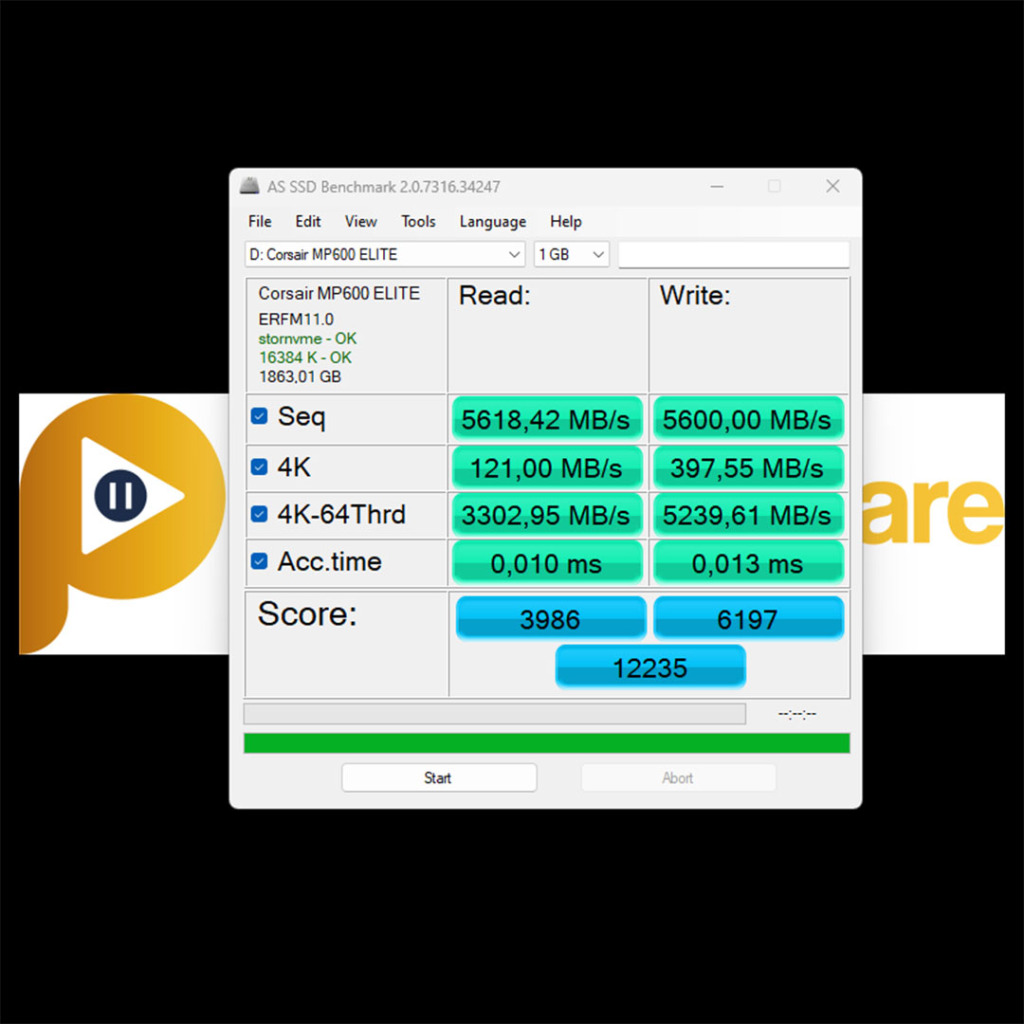 mp600 elite as ssd benchmark