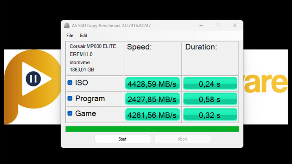 mp600 elite as ssd copie benchmark