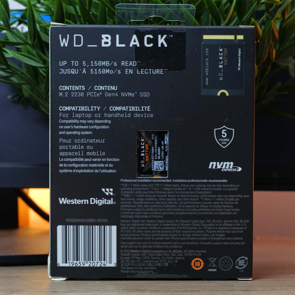 emballage dos wd black sn770m 1 to ssd nvme 2230