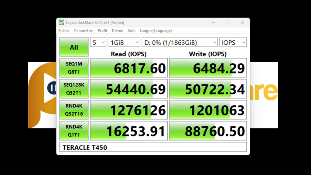 ssd pcie 4 teracle t450 crystaldiskmark iops