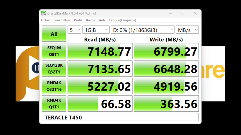 ssd pcie 4 teracle t450 crystaldiskmark mbs