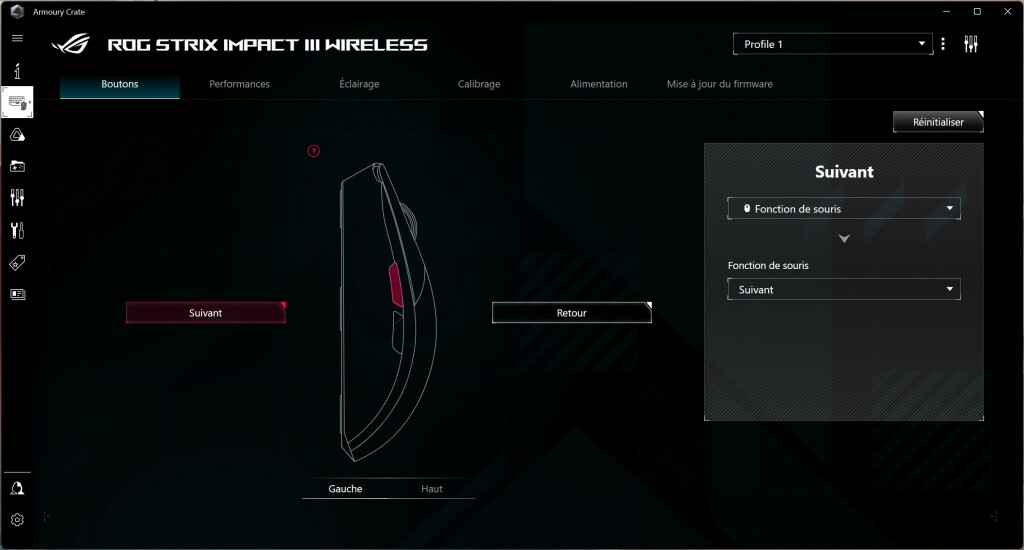 ASUS ROG Strix Impact III Wireless Armory Crate attribution bouton latéral