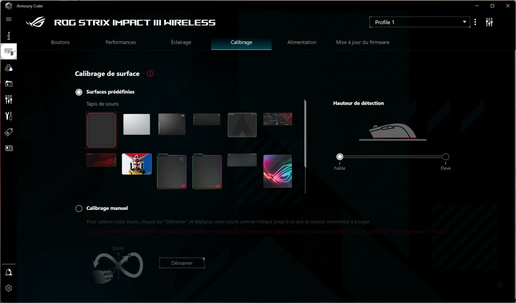 ASUS ROG Strix Impact III Wireless Armory Crate calibrage