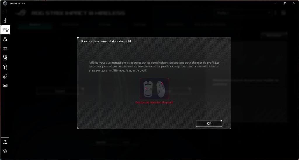 ASUS ROG Strix Impact III Wireless Armory Crate changement profil matériel