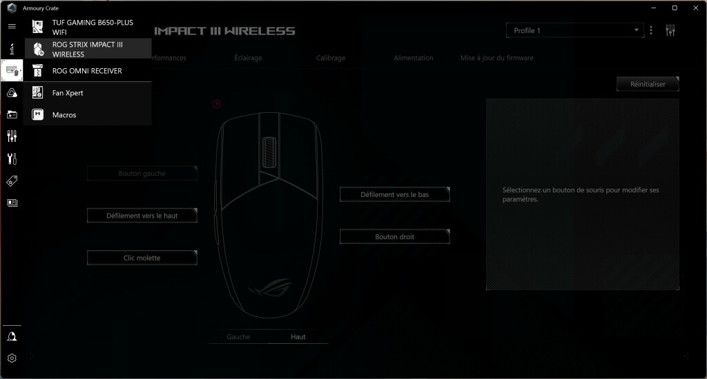 ASUS ROG Strix Impact III Wireless Armory Crate choix produit