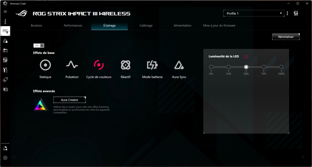ASUS ROG Strix Impact III Wireless Armory Crate éclairage