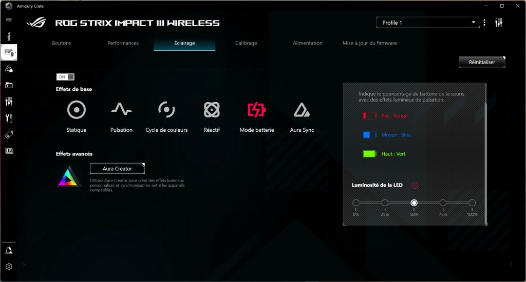 ASUS ROG Strix Impact III Wireless Armory Crate éclairage 3