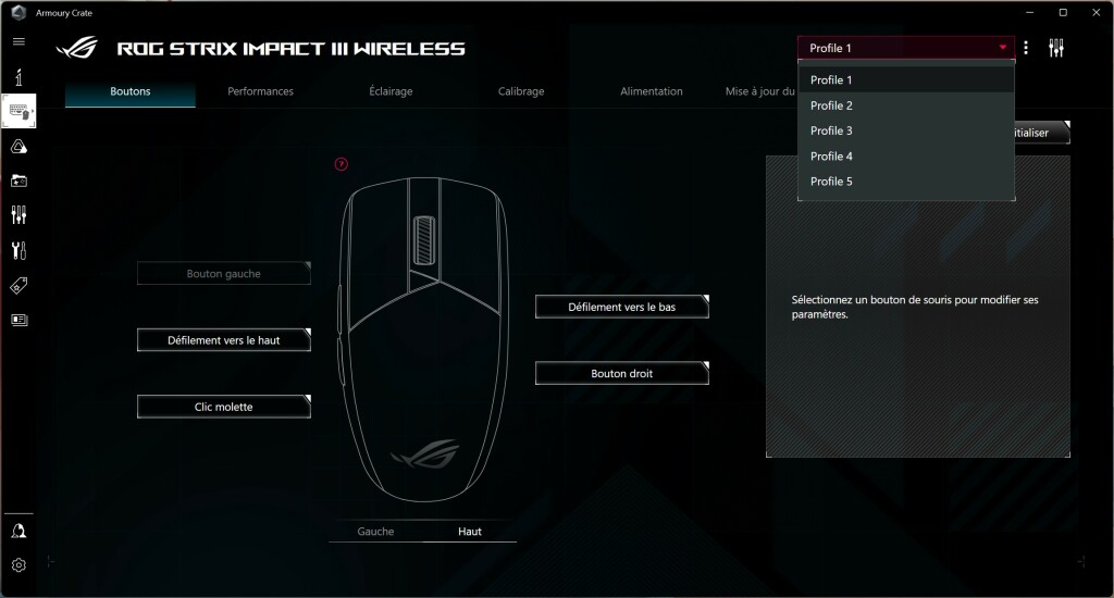 ASUS ROG Strix Impact III Wireless Armory Crate gestion profil 1