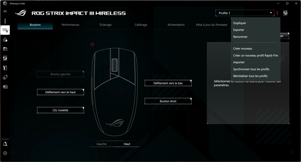 ASUS ROG Strix Impact III Wireless Armory Crate gestion profil 2