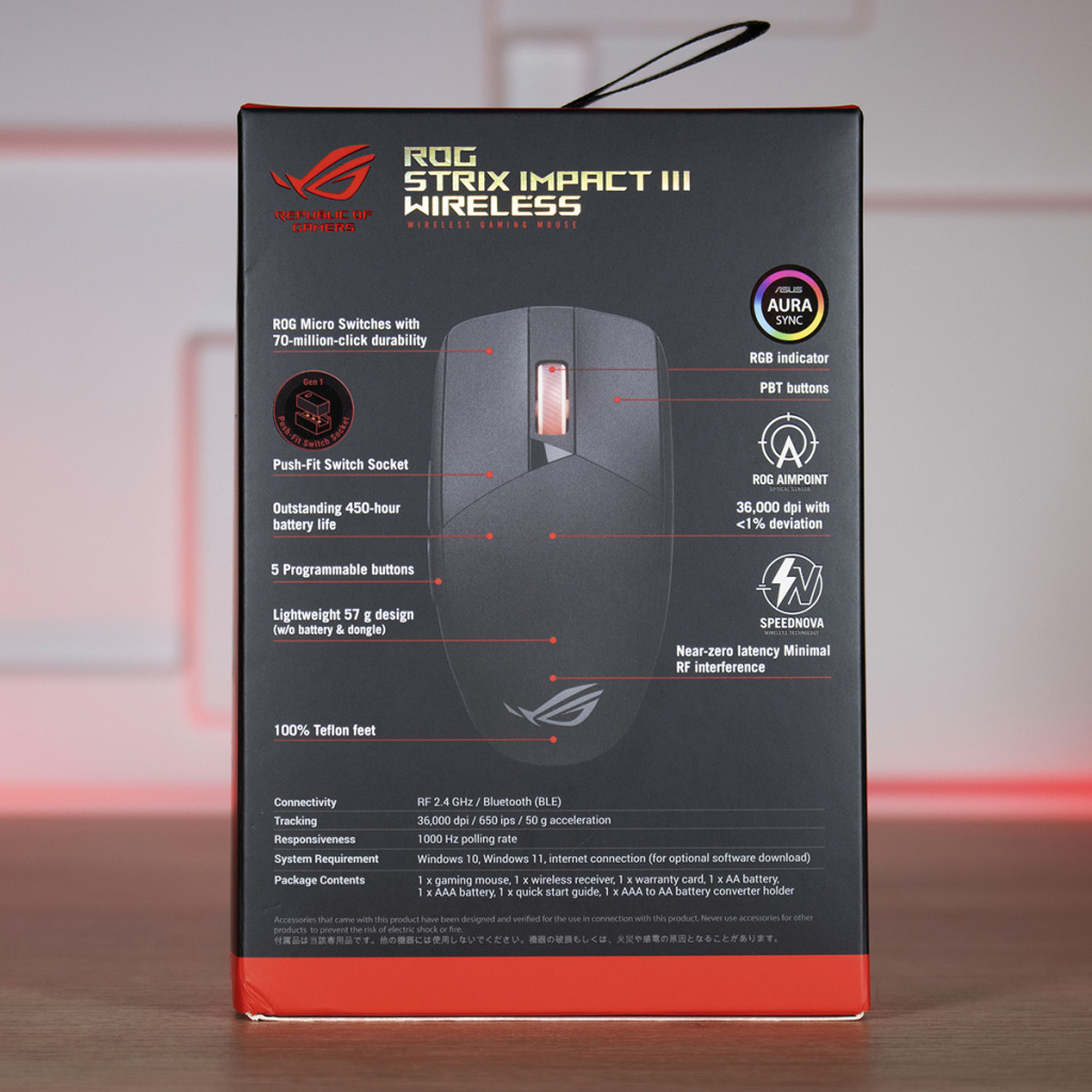 ASUS ROG Strix Impact III Wireless emballage dos