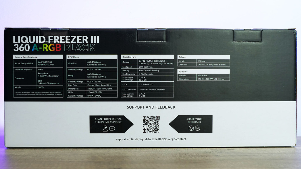 arctic liquid freezer iii 360 argb face arriere emballage