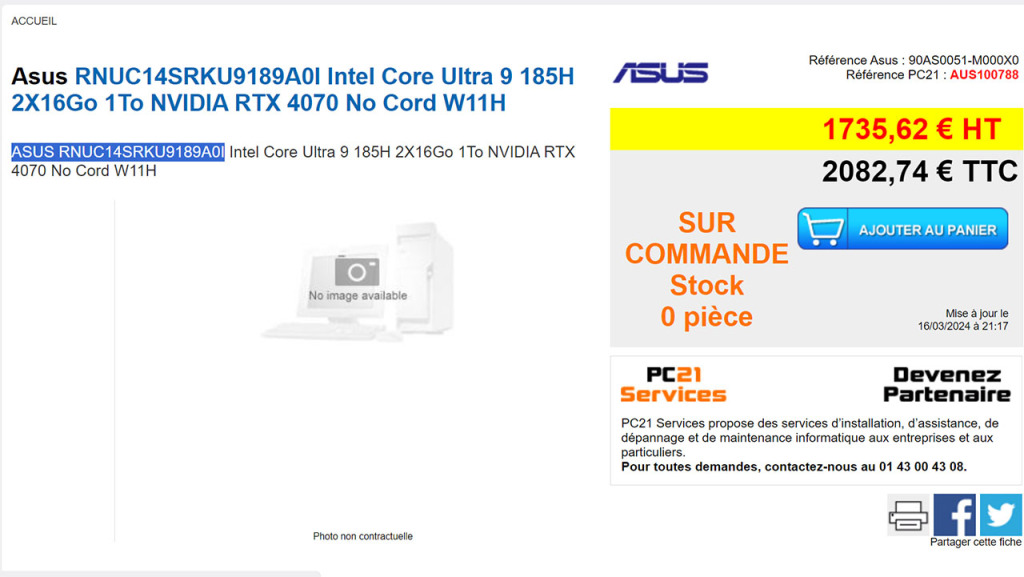 ASUS ROG NUC Disponible en Précommande : Compacité et Performance pour le Gaming Ultime 2 asus rog nuc intel core ultra 9 185h rtx 4070 rnuc14srku9189a0i