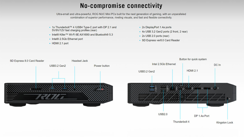 ASUS ROG NUC Disponible en Précommande : Compacité et Performance pour le Gaming Ultime 8 asus rog nuc intel core ultra connectiques io