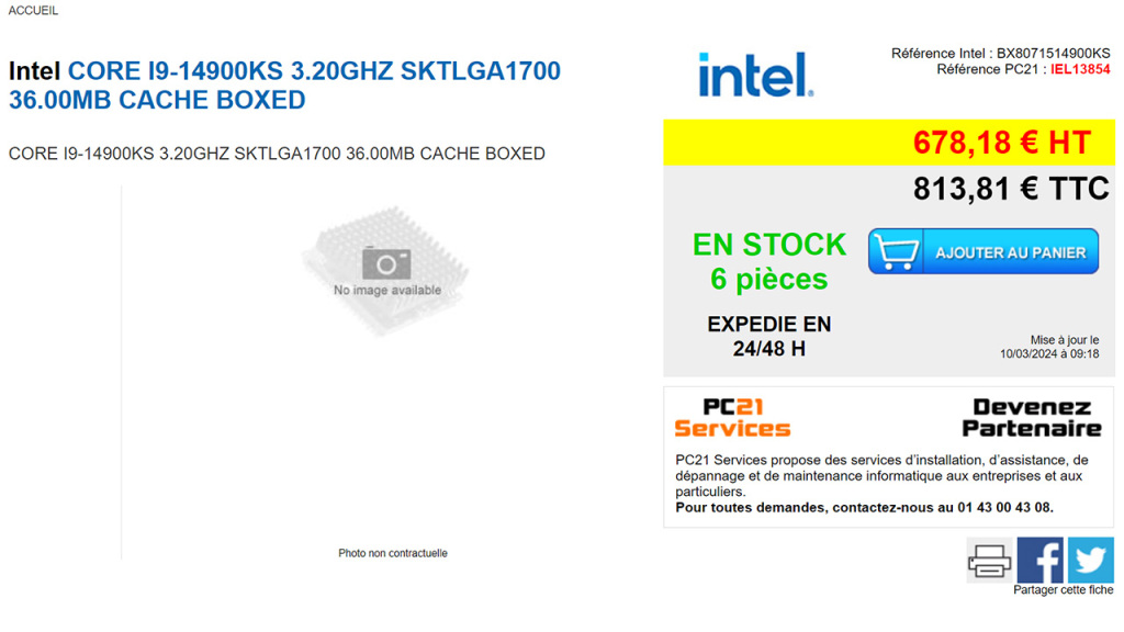 Le lancement du processeur Intel Core i9-14900KS est confirmé pour le 14 mars 2 Intel Core i9-14900KS prix 813 euros en france