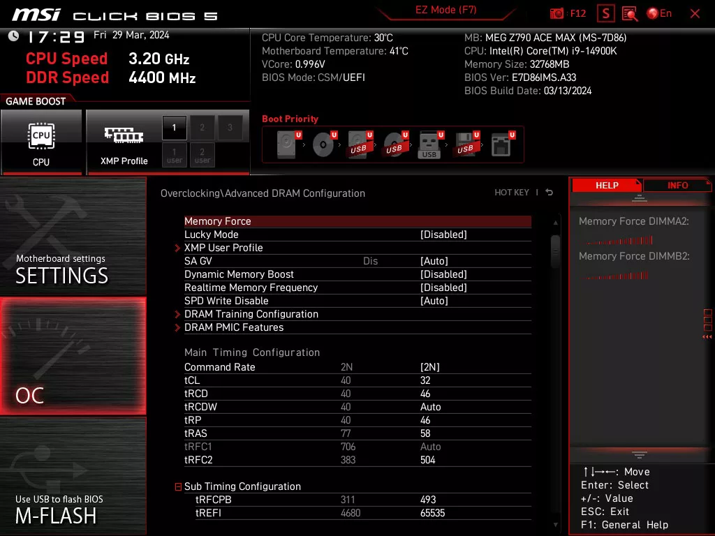 meg z790 ace max bios uefi memory force