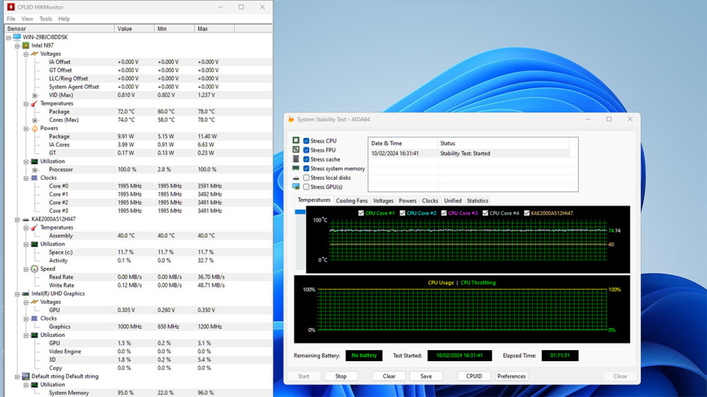 mini pc ak1 plus analyse temperatures