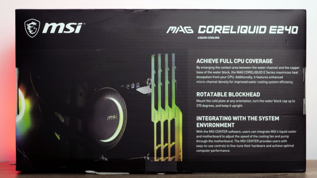 msi mag coreliquid e240 emballage back