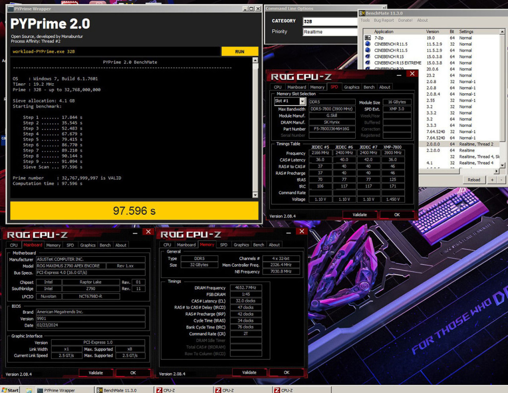 Overclocking i9 14900kS : pyprime 32b with 9300c32 safedisk