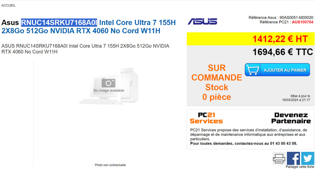 ASUS ROG NUC Disponible en Précommande : Compacité et Performance pour le Gaming Ultime 3 rog nuc intel core ultra 7 155h rtx 4060 rnuc14srku7168a0i