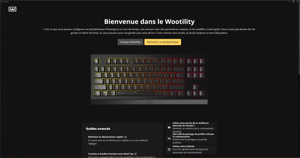 Wooting 60HE+ écran accueil 1