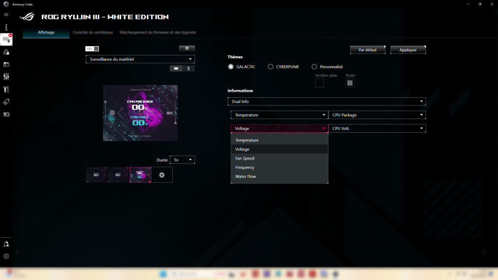 asus rog ryujin iii 360 armoury crate monitoring options