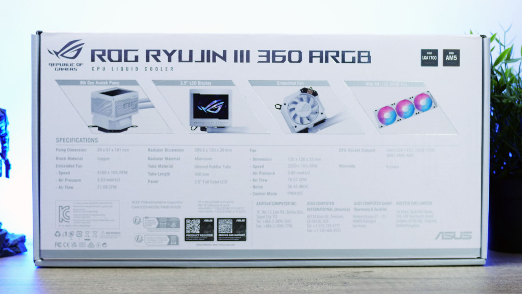 asus rog ryujin iii 360 emballage dos