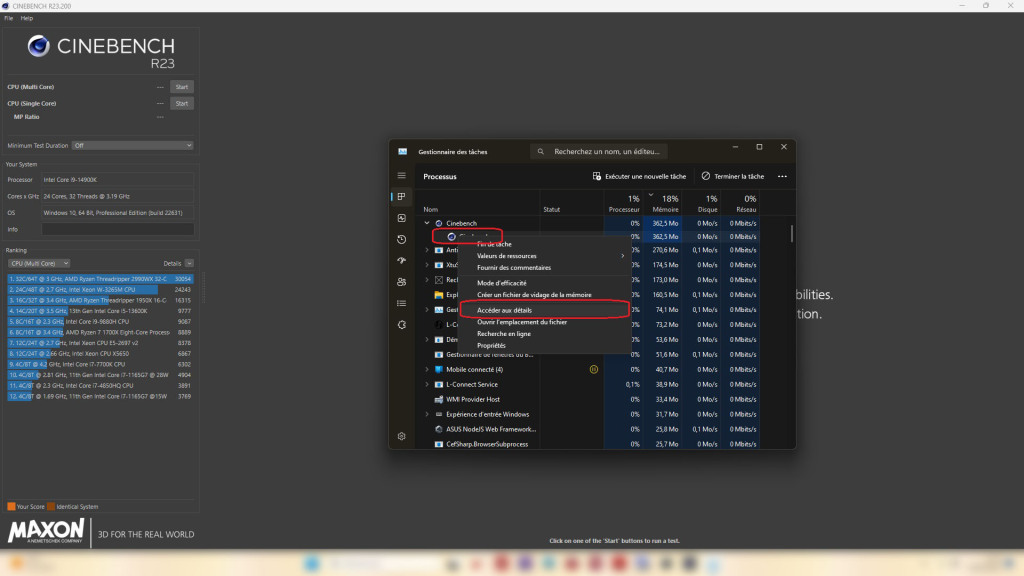 Guide : Boostez votre score Cinebench R23 sous Windows 2 cinebench r23 task manager