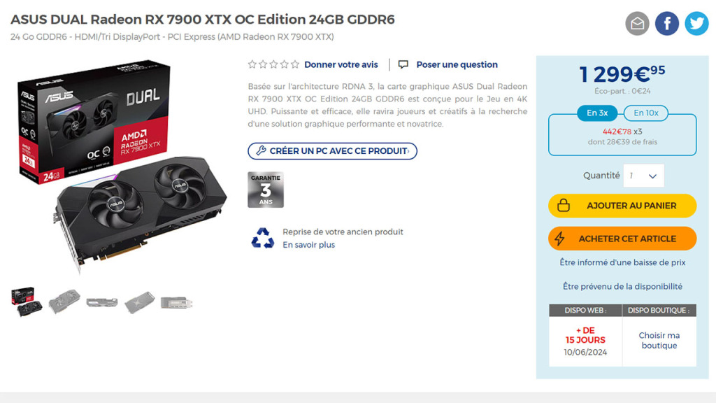 ASUS RX 7900 XT, XTX & GRE Dual OC : Cartes à 2 moulins 5 ASUS DUAL Radeon RX 7900 XTX OC Edition 24GB GDDR6 Carte graphique LDLC
