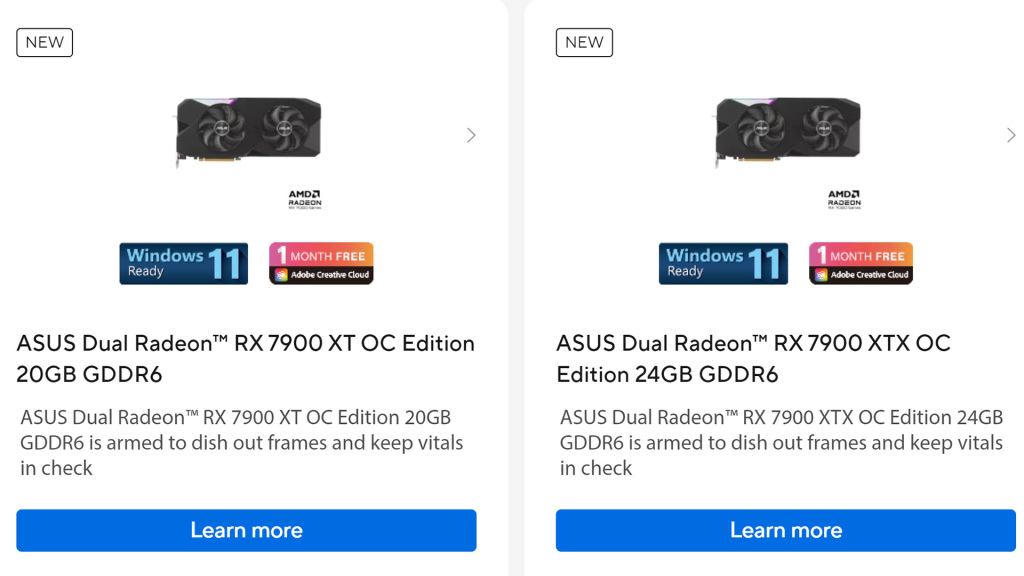 ASUS RX 7900 XT, XTX & GRE Dual OC : Cartes à 2 moulins 2 RX 7900 XTX et XT
