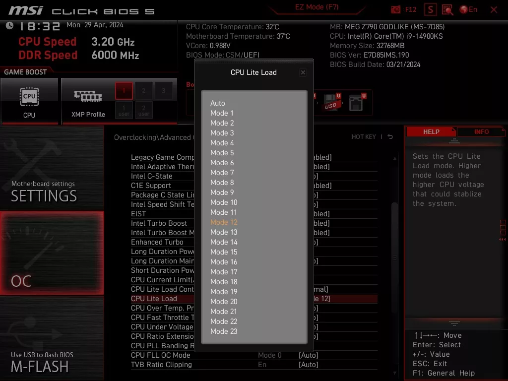 Impact du profil de base Intel sur le Core i9-14900KS 5 msi ll 2