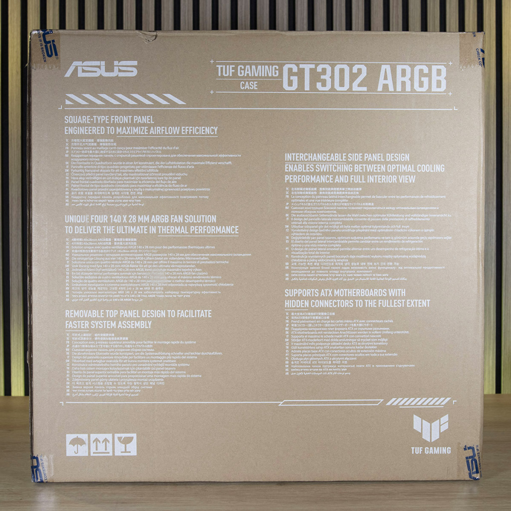 ASUS TUF Gaming GT302 ARGB : Revue complète et build avec carte mère BTF 3 ASUS TUF Gaming GT302 ARGB emballage arrière