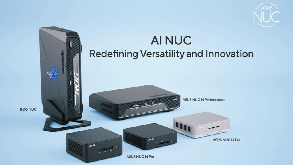 ASUS présente aussi des écrans ProArt, des produits NUC, une station d'accueil, des cartes mères et un AIO ProArt 4 ASUS NUC 14