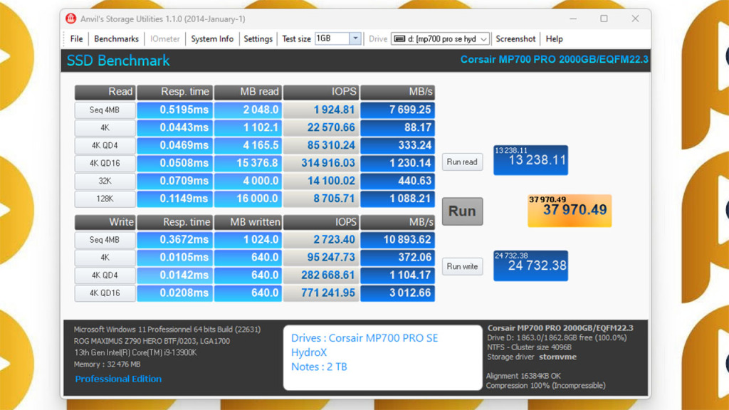 mp700 pro se 2to anvil benchmark