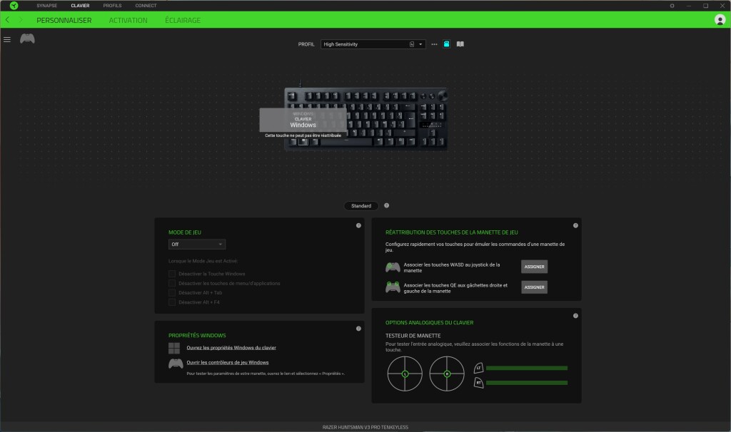 RAZER Hunstman V3 Pro TKL logiciel info touches non paramétrables
