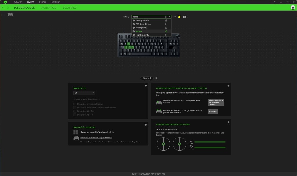 RAZER Hunstman V3 Pro TKL logiciel profils